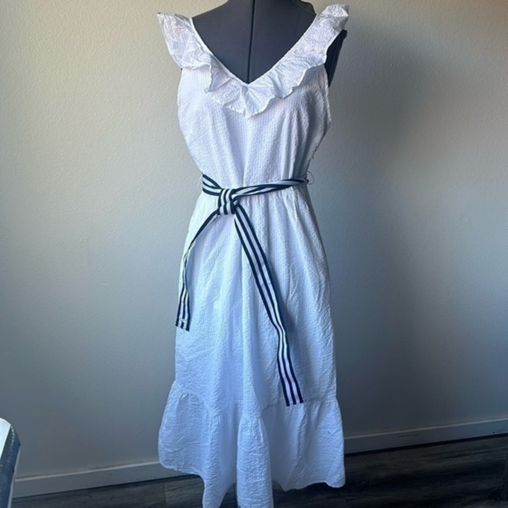 Vineyard vines, dress size, medium white cotton casual ruffled balletcore